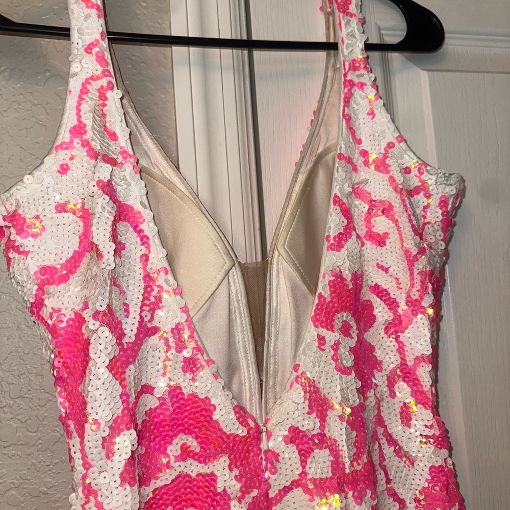 Jovani Pink and White Floral Mini Dress - Picture 5 of 8